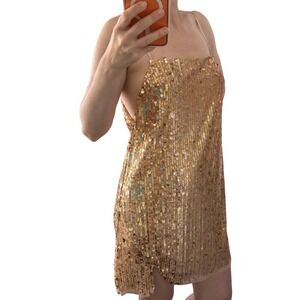 Intimately Free People Gold Sequin Mini Slip Dress Square Neck OB2310930 Size‎ M